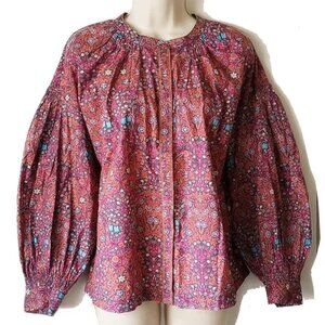 BA&SH Chemise Ulysse Cotton Puff Sleeve Peasant Blouse S Paisley Rose